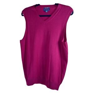 Club Room Men's Small Estate Merino V-Neck 100% Wool Sweater Vest Red Old Money